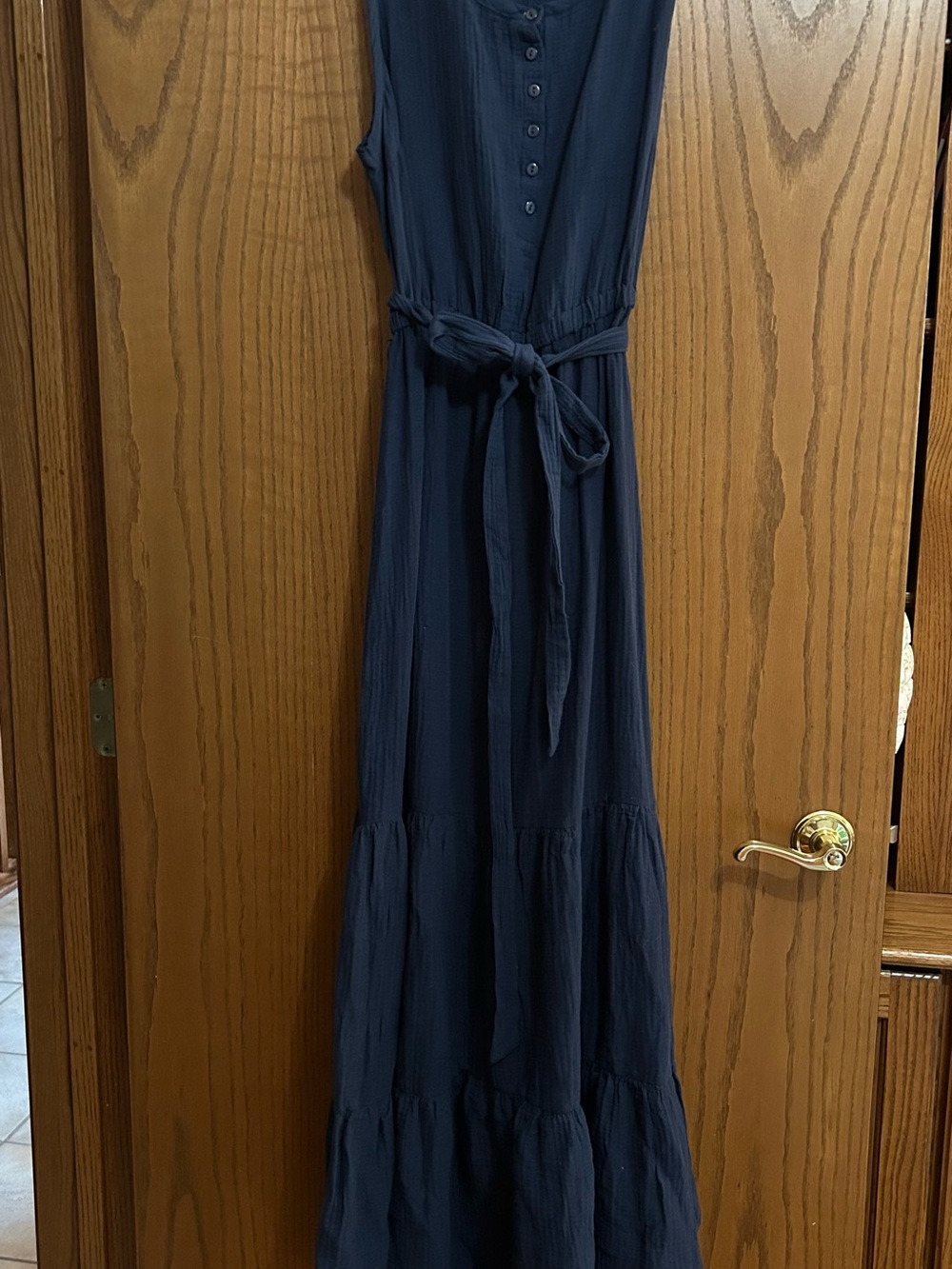 New York & Company Navy Sleeveless Maxi Dress with Tie Waist